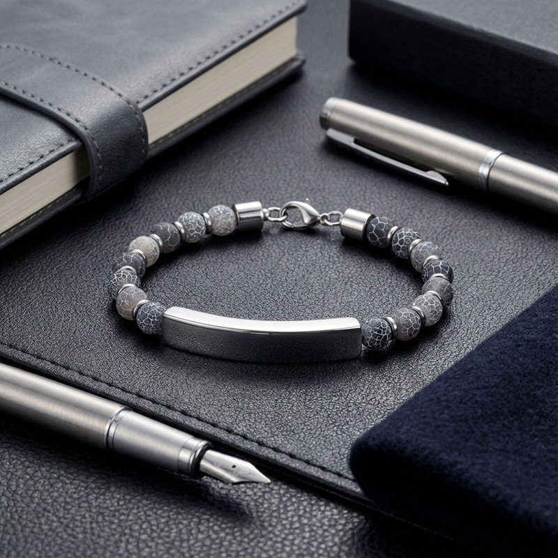 Mat Akik Beyaz İsim Yazılabilir Ve Ayarlanabilir Çelik Zincir Bileklik Mat Akik Beyaz İsim Yazılabilir Ve Ayarlanabilir Çelik Zincir Bileklik