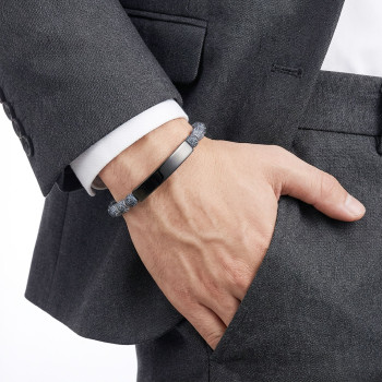 Mat Akik Siyah İsim Yazılabilir Ve Ayarlanabilir Çelik Zincir Bileklik