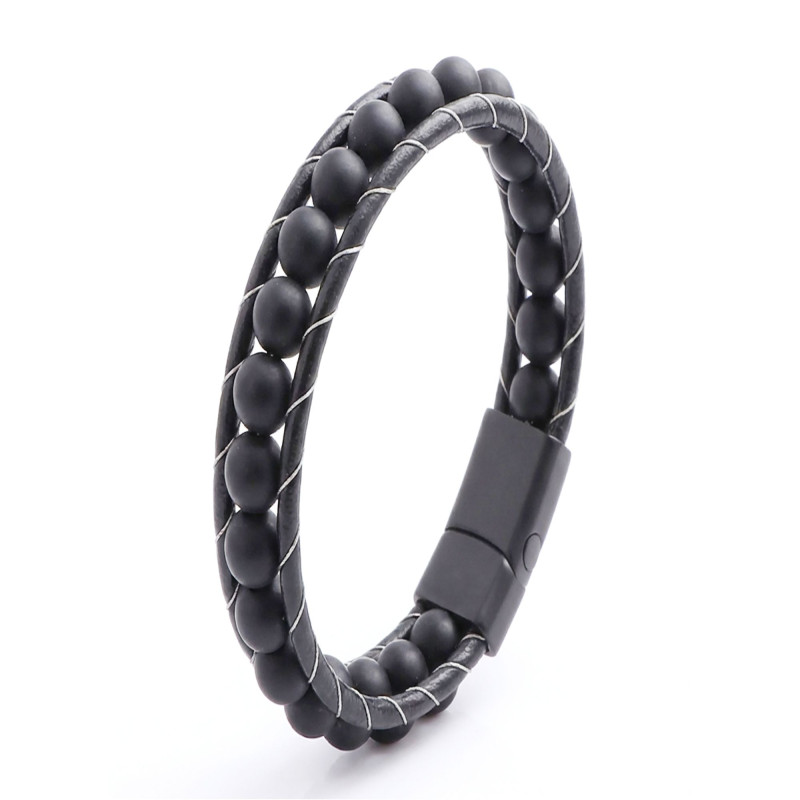 Mat Oniks Taşı Örmeli Deri Bileklik Mat Oniks Taşı Örmeli Deri Bileklik