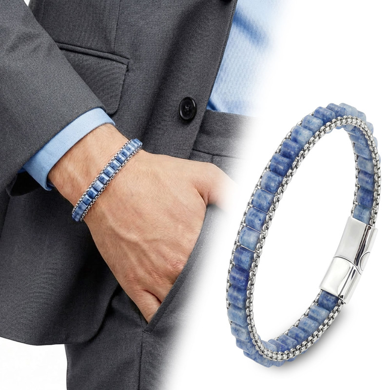 Mavi Aventurin Doğal Taşlı Hasır Örgü Zincirli Erkek Çelik Bileklik Mavi Aventurin Doğal Taşlı Hasır Örgü Zincirli Erkek Çelik Bileklik