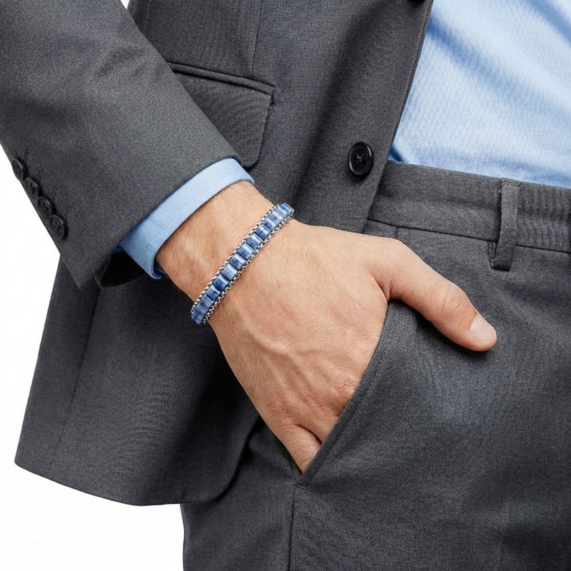 Mavi Aventurin Doğal Taşlı Hasır Örgü Zincirli Erkek Çelik Bileklik Mavi Aventurin Doğal Taşlı Hasır Örgü Zincirli Erkek Çelik Bileklik