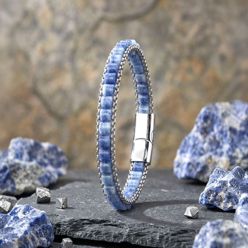 Mavi Aventurin Doğal Taşlı Hasır Örgü Zincirli Erkek Çelik Bileklik Mavi Aventurin Doğal Taşlı Hasır Örgü Zincirli Erkek Çelik Bileklik