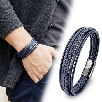 Mavi Çoklu Deri Bileklik