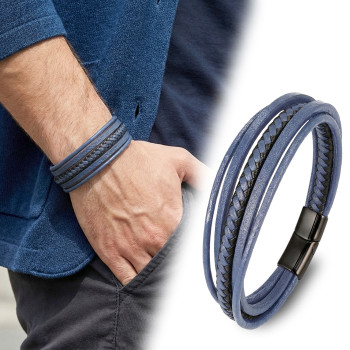 Mavi Çoklu Deri Bileklik