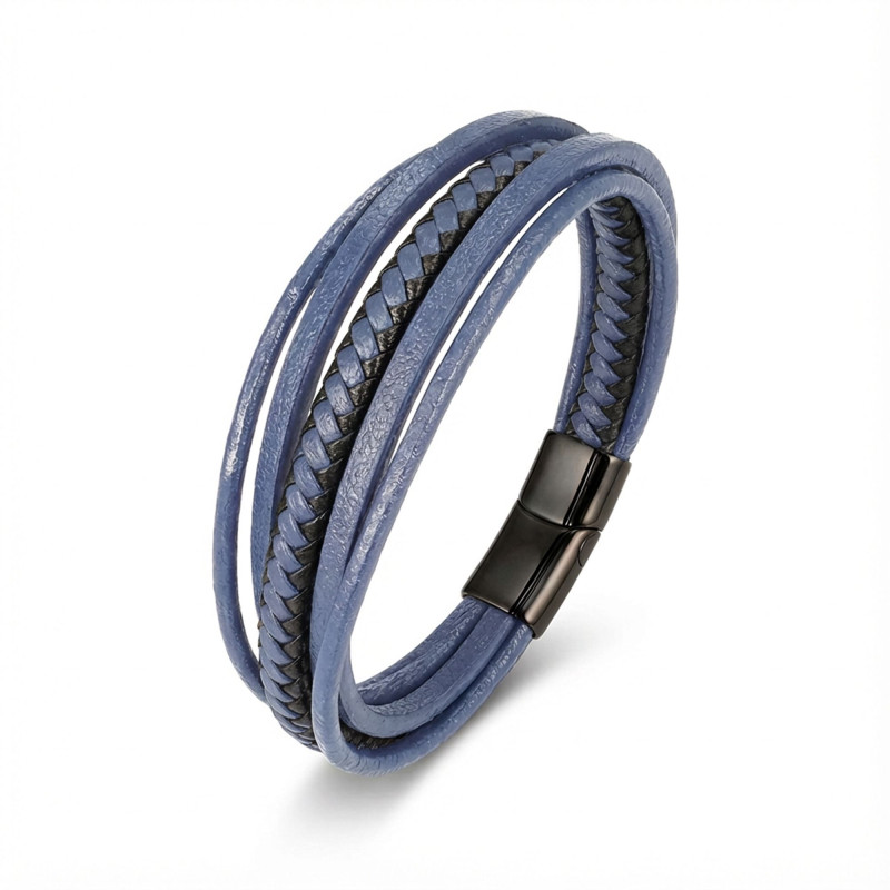 Mavi Çoklu Deri Bileklik