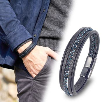 Mavi Hematit Ve Çoklu Deri Bileklik