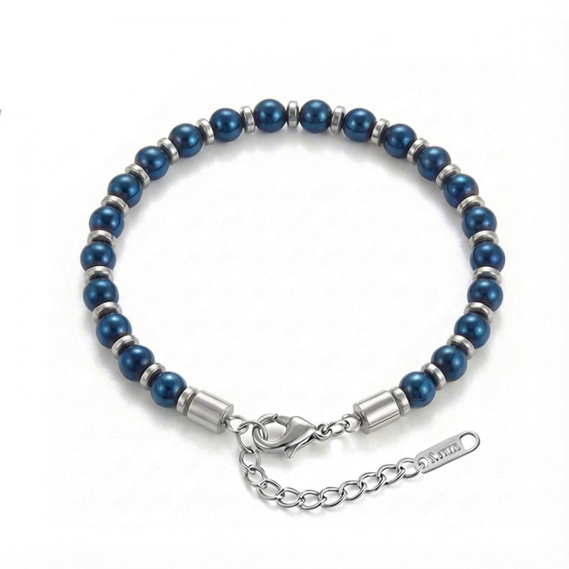 Mavi Küre Hematit Doğal Taşlı Ayarlanabilir Çelik Zincir Bileklik