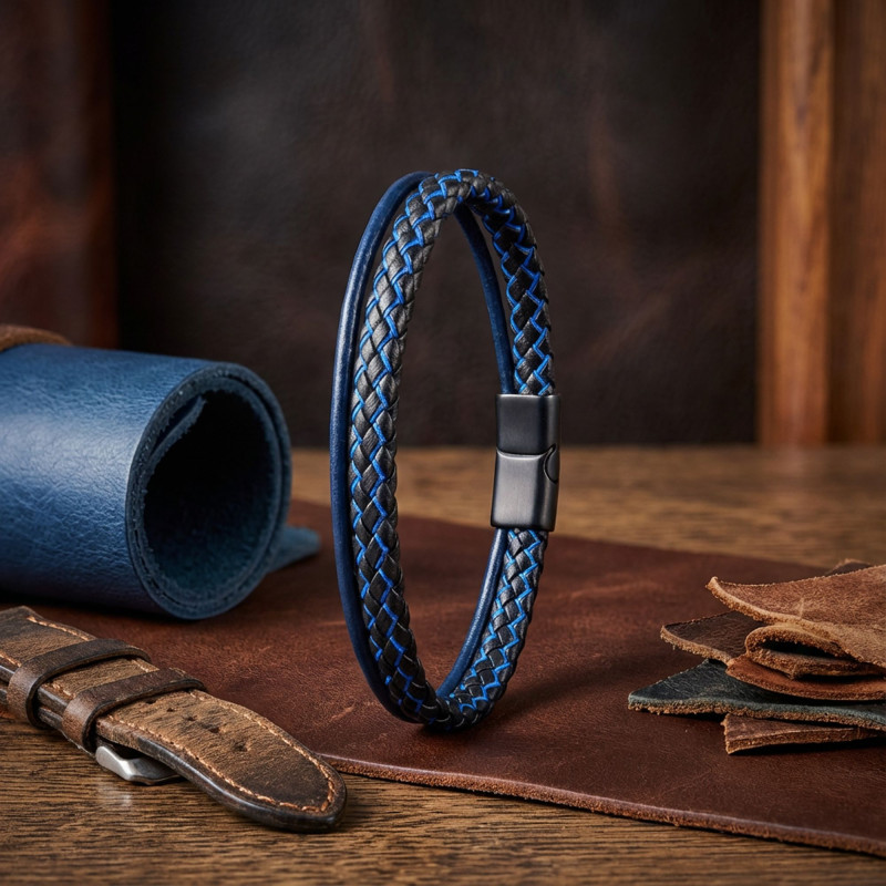 Mavi Renk Çoklu Deri Bileklik Mavi Renk Çoklu Deri Bileklik