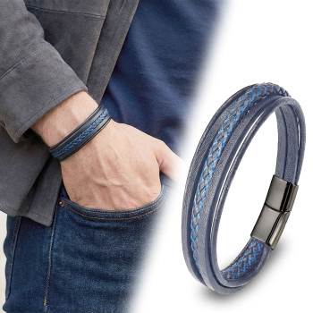 Mavi Siyah Çoklu Deri Bileklik