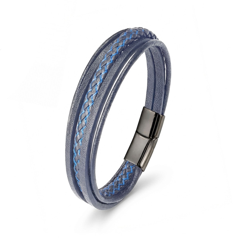 Mavi Siyah Çoklu Deri Bileklik