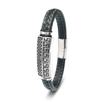 Motif Steel and Leather Bracelet