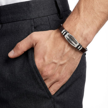 Motifli Ayarlanabilir Kordonlu Erkek Deri Ve Çelik Bileklik Motifli Ayarlanabilir Kordonlu Erkek Deri Ve Çelik Bileklik