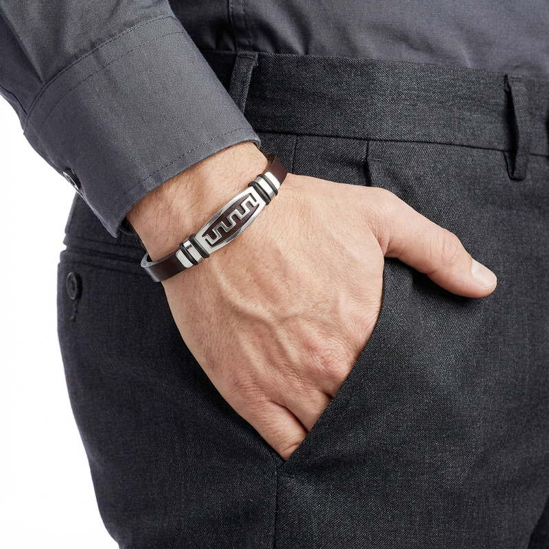 Motifli Ayarlanabilir Kordonlu Erkek Deri Ve Çelik Bileklik Motifli Ayarlanabilir Kordonlu Erkek Deri Ve Çelik Bileklik