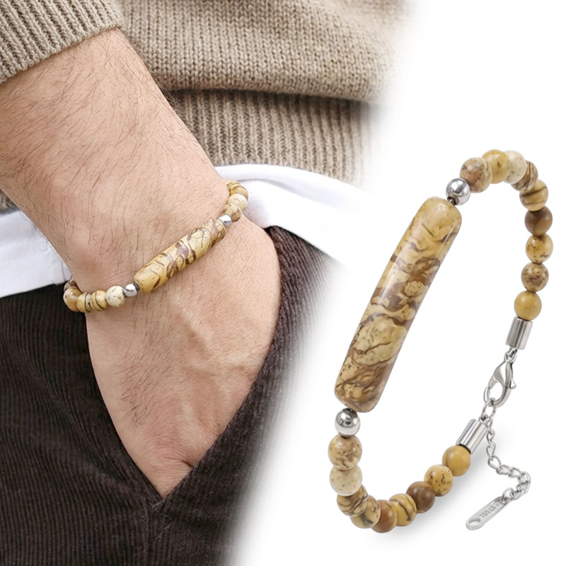 Odun Jasper Doğaltaş Çelik Halat Ve Çelik Klipsli Bileklik Odun Jasper Doğaltaş Çelik Halat Ve Çelik Klipsli Bileklik