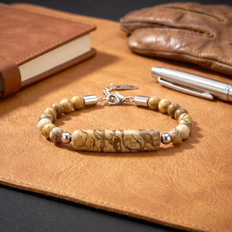 Odun Jasper Doğaltaş Çelik Halat Ve Çelik Klipsli Bileklik Odun Jasper Doğaltaş Çelik Halat Ve Çelik Klipsli Bileklik