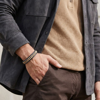 Odun Jasper & Hematit Çelik Örgülü Deri Bileklik Odun Jasper & Hematit Çelik Örgülü Deri Bileklik