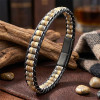 Odun Jasper & Hematit Çelik Örgülü Deri Bileklik