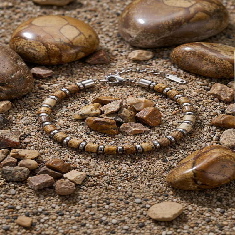Odun Jasper & Silver Hematit Taşlı Ayarlanabilir Çelik Zincir Erkek Bileklik Odun Jasper & Silver Hematit Taşlı Ayarlanabilir Çelik Zincir Erkek Bileklik