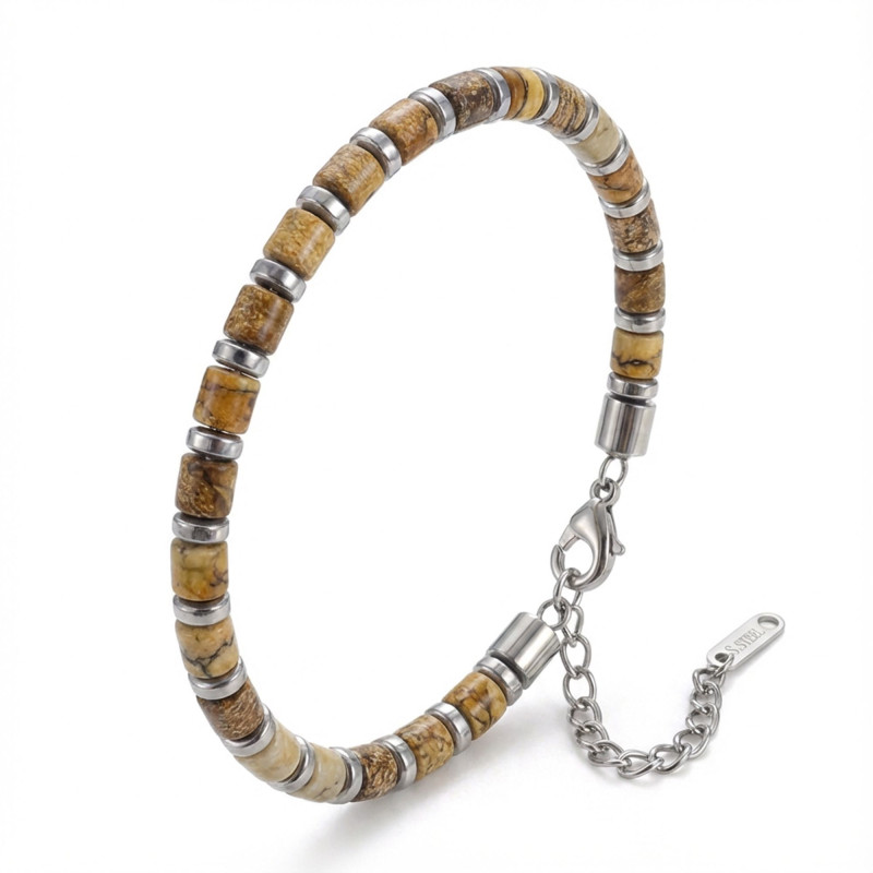 Odun Jasper & Silver Hematit Taşlı Ayarlanabilir Çelik Zincir Erkek Bileklik Odun Jasper & Silver Hematit Taşlı Ayarlanabilir Çelik Zincir Erkek Bileklik