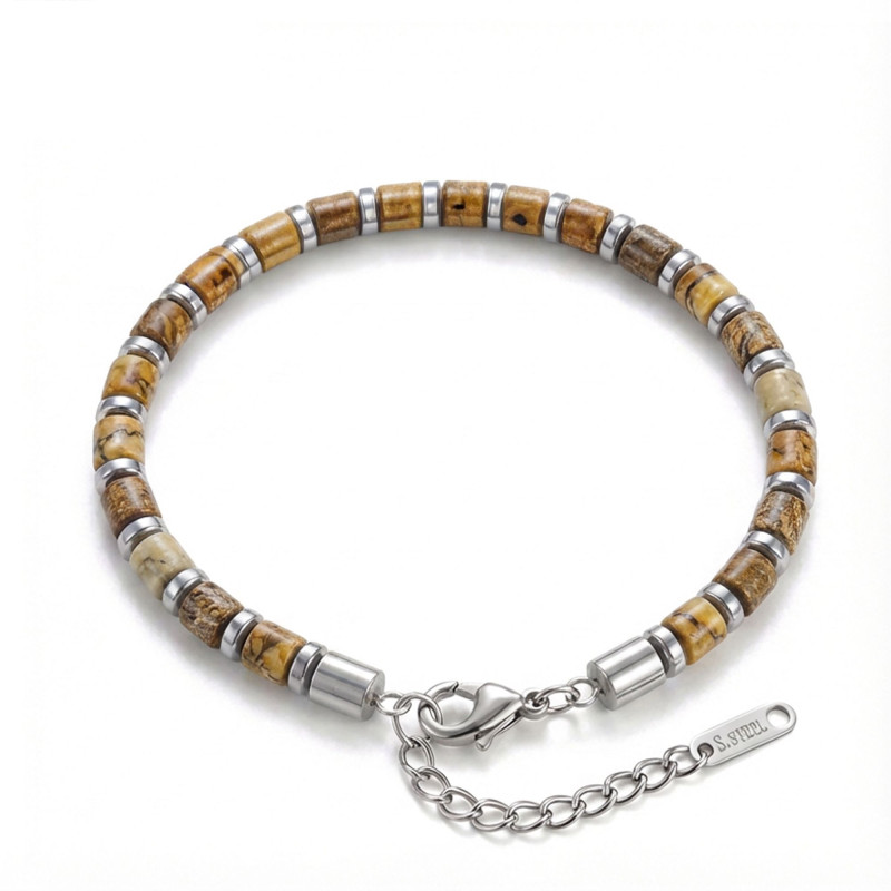 Odun Jasper & Silver Hematit Taşlı Ayarlanabilir Çelik Zincir Erkek Bileklik Odun Jasper & Silver Hematit Taşlı Ayarlanabilir Çelik Zincir Erkek Bileklik