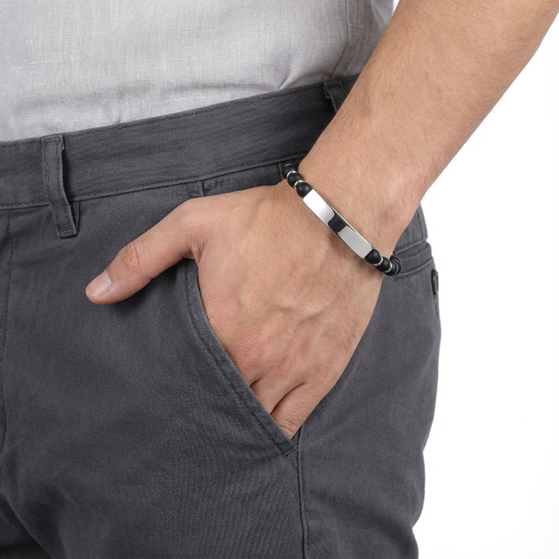 Oniks Beyaz İsim Yazılabilir Ve Ayarlanabilir Çelik Zincir Bileklik Oniks Beyaz İsim Yazılabilir Ve Ayarlanabilir Çelik Zincir Bileklik