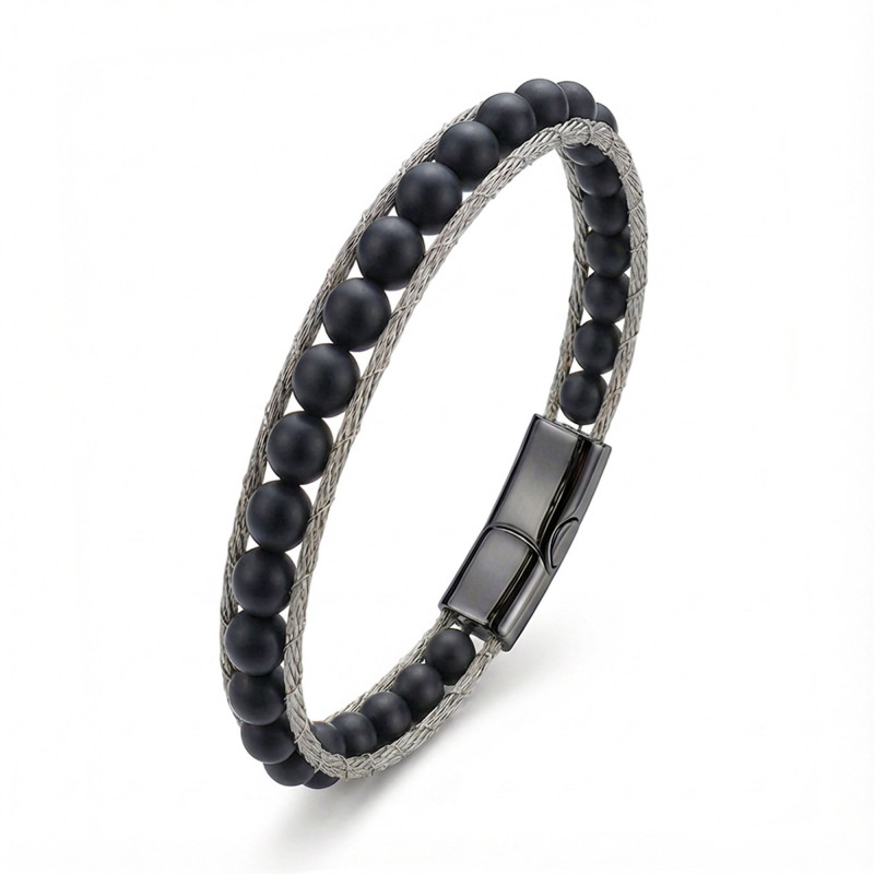 Oniks Doğaltaş Ve Çelik Halat Örme Bileklik