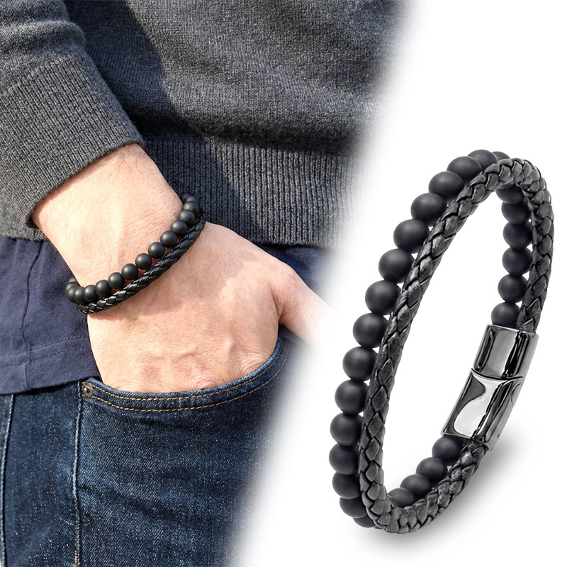 Oniks Doğaltaş Ve Deri Erkek Bileklik Oniks Doğaltaş Ve Deri Erkek Bileklik