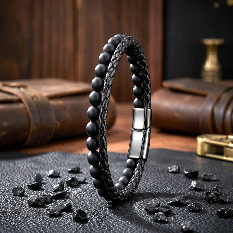 Oniks Doğaltaş Ve Deri Erkek Bileklik Oniks Doğaltaş Ve Deri Erkek Bileklik