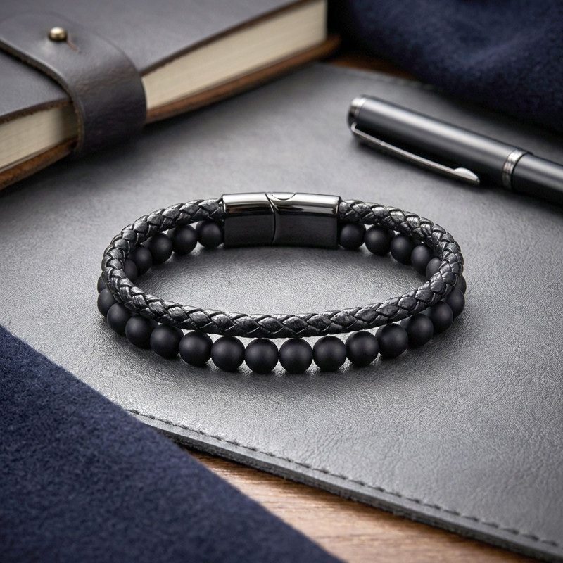 Oniks Doğaltaş Ve Deri Erkek Bileklik Oniks Doğaltaş Ve Deri Erkek Bileklik