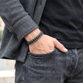 Oniks & Hematit Çelik Örgülü Deri Bileklik Oniks & Hematit Çelik Örgülü Deri Bileklik