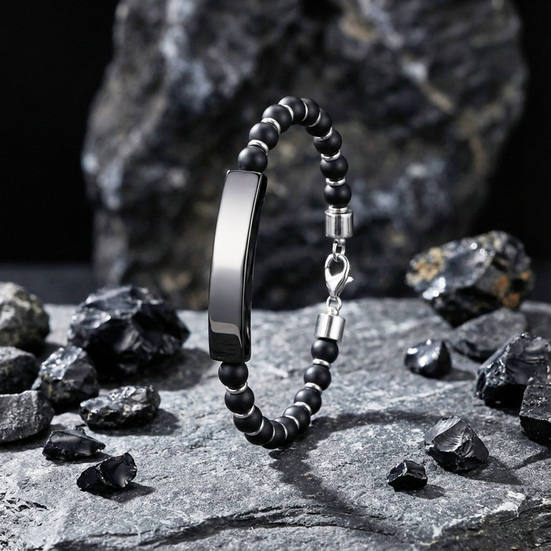 Oniks Siyah İsim Yazılabilir Ve Ayarlanabilir Çelik Zincir Bileklik Oniks Siyah İsim Yazılabilir Ve Ayarlanabilir Çelik Zincir Bileklik