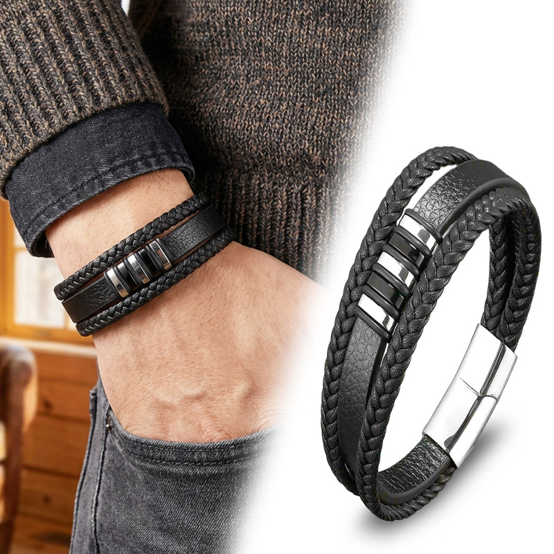 Orijinal Deri ve 316L Çoklu Çelik Erkek Bileklik Orijinal Deri ve 316L Çoklu Çelik Erkek Bileklik