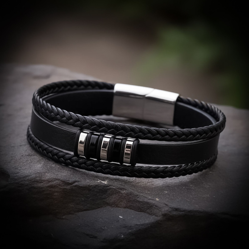 Orijinal Deri ve 316L Çoklu Çelik Erkek Bileklik Orijinal Deri ve 316L Çoklu Çelik Erkek Bileklik