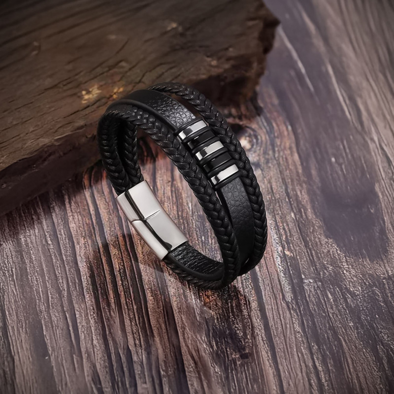 Orijinal Deri ve 316L Çoklu Çelik Erkek Bileklik Orijinal Deri ve 316L Çoklu Çelik Erkek Bileklik