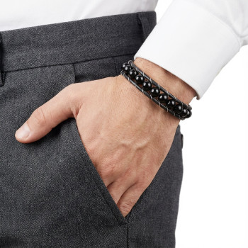 Parlak Oniks Taşı Örmeli Deri Bileklik Parlak Oniks Taşı Örmeli Deri Bileklik