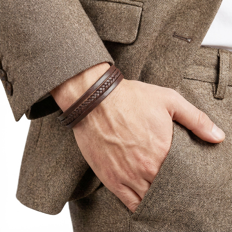 Sadece Kahverengi Saç Örgülü Çoklu Bileklik