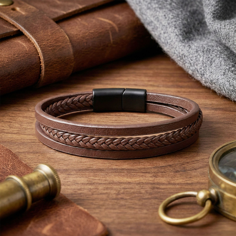 Sadece Kahverengi Saç Örgülü Çoklu Bileklik