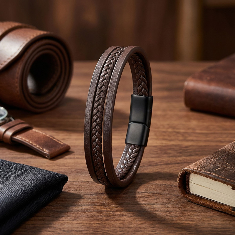 Sadece Kahverengi Saç Örgülü Çoklu Bileklik