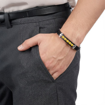 Sarı Akik Taşlı Deri Bileklik