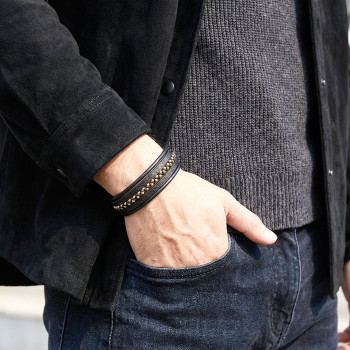 Sarı Hematit Ve Çoklu Deri Bileklik