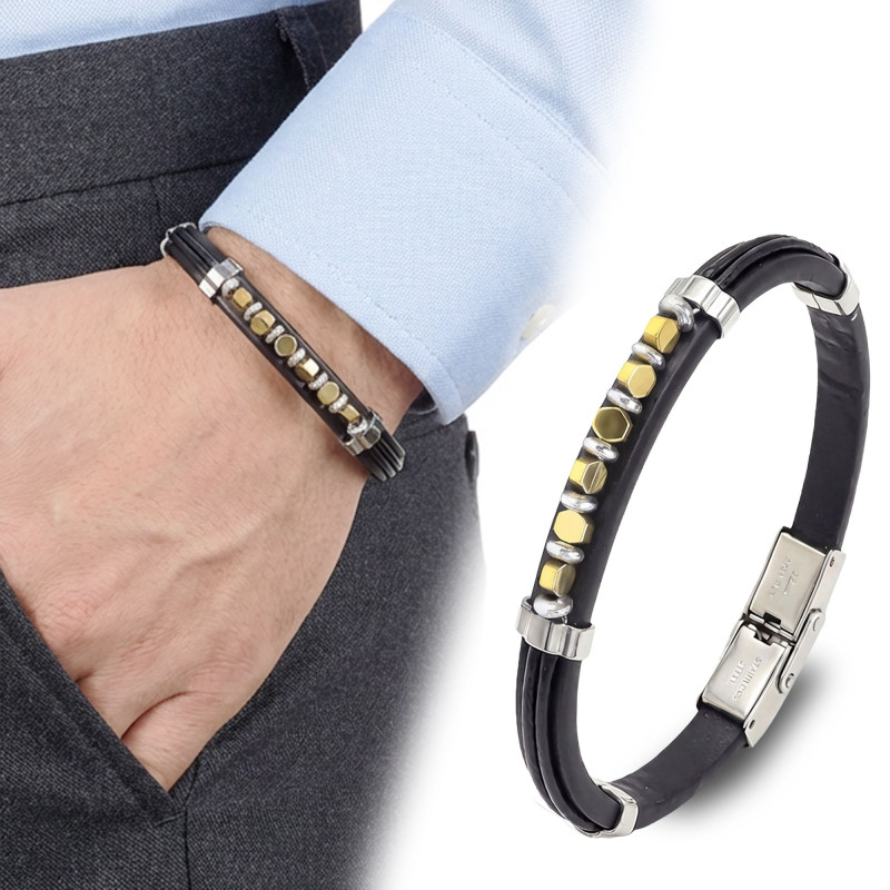 Sarı Renk Hematit Taşlı Deri Bileklik Sarı Renk Hematit Taşlı Deri Bileklik