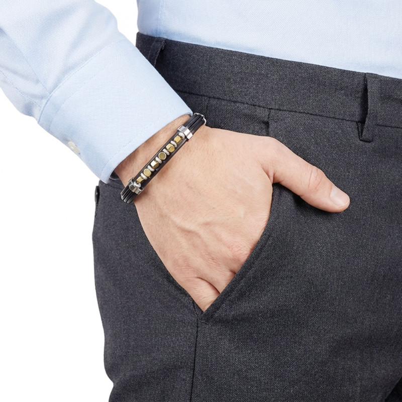 Sarı Renk Hematit Taşlı Deri Bileklik Sarı Renk Hematit Taşlı Deri Bileklik