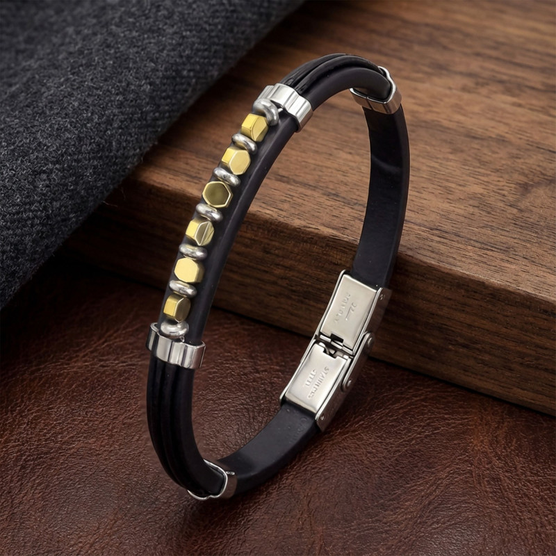 Sarı Renk Hematit Taşlı Deri Bileklik Sarı Renk Hematit Taşlı Deri Bileklik