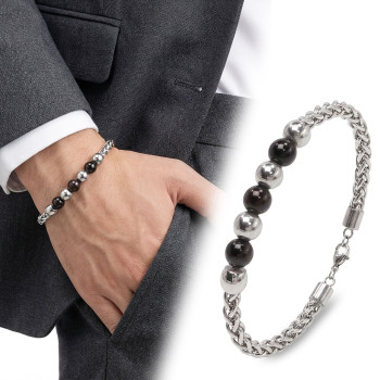 Siyah Beyaz Çelik Top Ayarlanabilir Çelik Zincir Erkek Bileklik