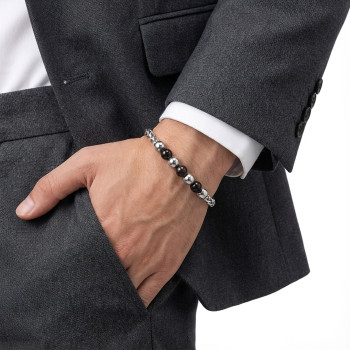 Siyah Beyaz Çelik Top Ayarlanabilir Çelik Zincir Erkek Bileklik Siyah Beyaz Çelik Top Ayarlanabilir Çelik Zincir Erkek Bileklik