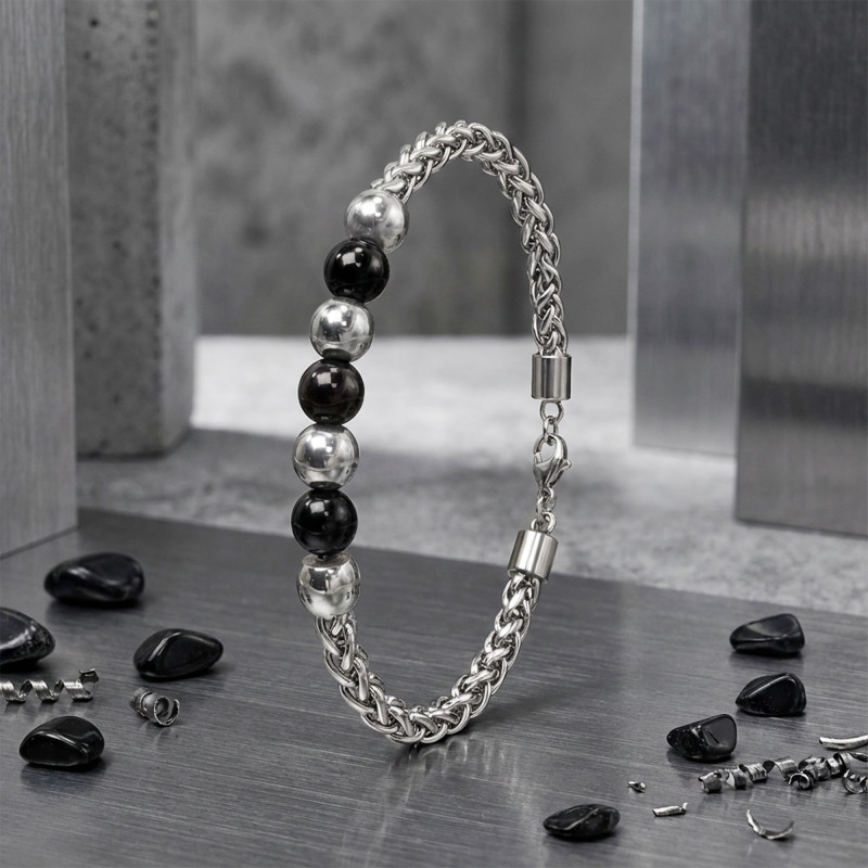 Siyah Beyaz Çelik Top Ayarlanabilir Çelik Zincir Erkek Bileklik