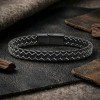 Black and White Braided Leather Steel Men's Bracelet