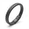 Black and White Braided Leather Steel Men's Bracelet