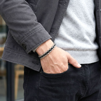 Siyah Beyaz Ful Çelik Bileklik