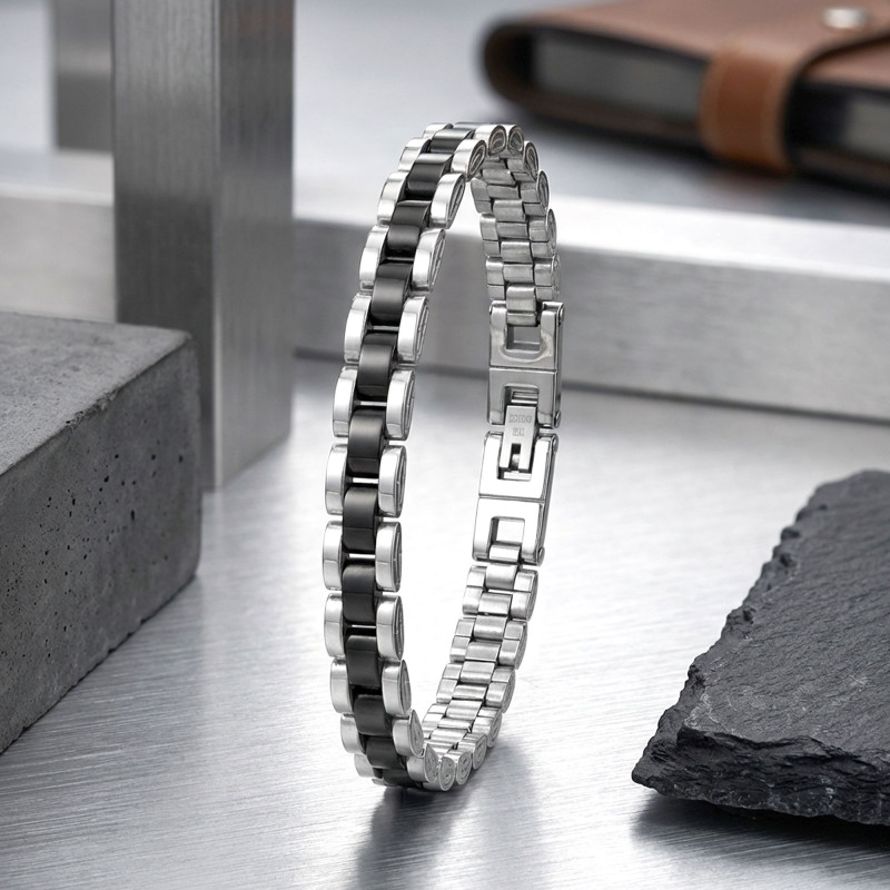 Siyah Beyaz Ful Çelik Bileklik